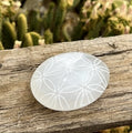 Selenite Palm Stone - Flower of Life Etched