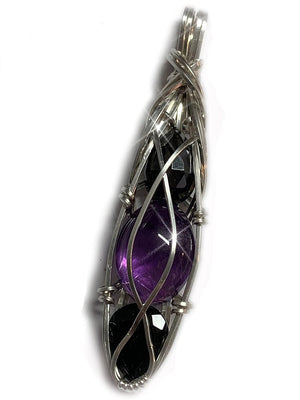 Rocks2Rings Amethyst with Black Tourmaline and Hematite Pendant