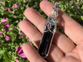 Black Tourmaline with Shungite and Fluorite Pendant Sterling Silver